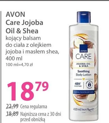 Kojący balsam do ciała z olejkiem jojoba i masłem shea Avon Care Jojoba Oil & Shea promocja w Hebe
