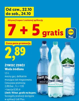 Woda źródlana gazowana mocny gaz Żywiec Zdrój promocja w Lidl