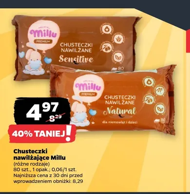 Chusteczki nawilżane Millu Natural promocja w Netto