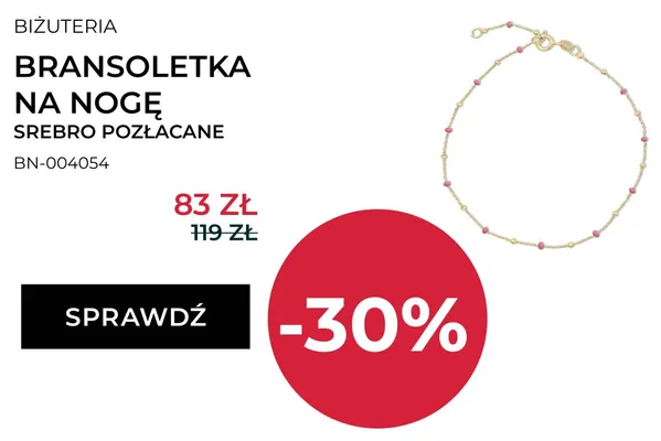 Bransoletka na nogę Briju srebro pozłacane promocja w Briju