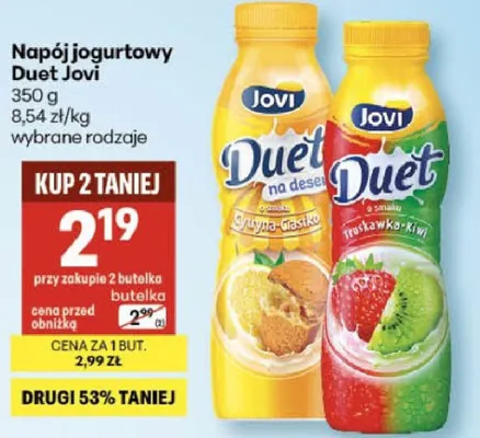 Napój jogurtowy Duet Jovi promocja w Delikatesy Centrum