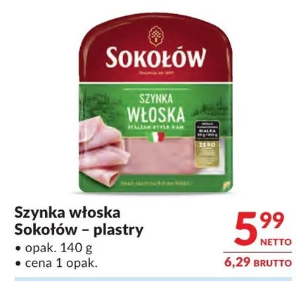 Szynka włoska Sokołów – plastry promocja w Makro