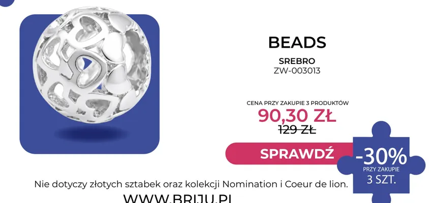 Beads srebro ZW-003013 Briju promocja w Briju