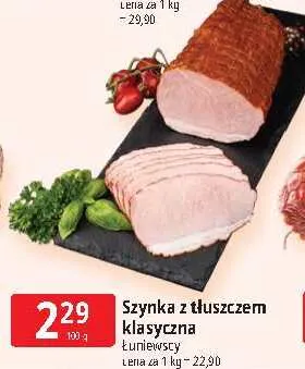 Szynka z tłuszczem klasyczna Łuniewscy promocja w Leclerc