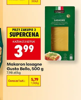 Makaron lasagne Gusto Bello promocja w Biedronka