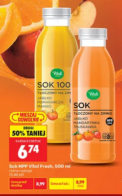 Sok HPP Vital Fresh jabłko pomarańcza mango 100% promocja w Biedronka