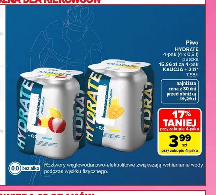 Piwo bezalkoholowe Hydrate Lychee Lemon 4-pak 500 ml promocja w Carrefour