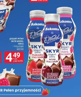 Jogurt pitny Skyr Bakoma & E.Wedel malina stracciatella promocja w Selgros