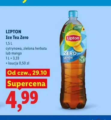 Herbata mrożona Lipton Ice Tea Zero zielona promocja w Lidl