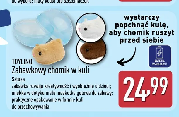 Zabawkowy chomik w kuli Toylino promocja w Aldi