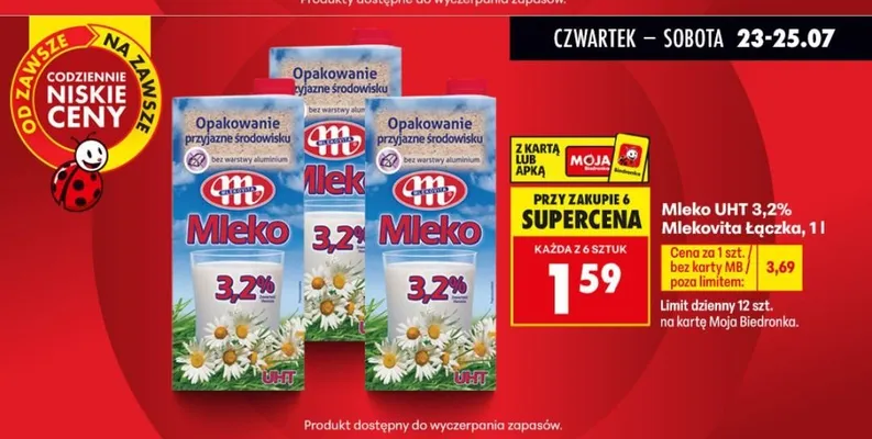 Mleko UHT 3,2% Mlekovita Łączka promocja w Biedronka