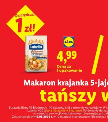 Makaron krajanka 5-jajeczna Lubella promocja w Lidl