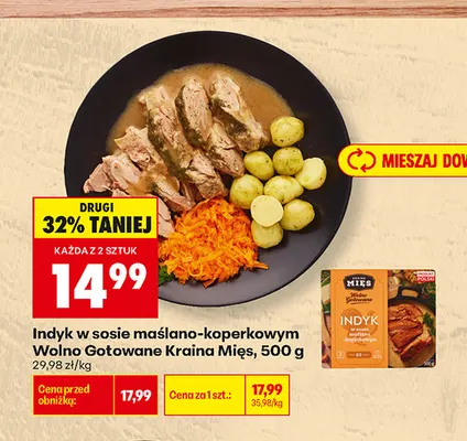 Indyk w sosie maślano-koperkowym Wolno Gotowane Kraina Mięs promocja w Biedronka
