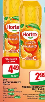 Sok pomarańczowy Hortex 100% pomarańcza promocja w Dino