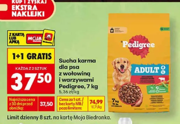 Sucha karma dla psa z wołowiną i warzywami Pedigree Adult promocja w Biedronka