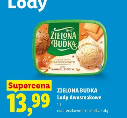 Lody dwusmakowe Zielona Budka ciasteczkowe i karmel z solą promocja w Lidl
