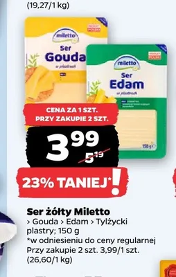 Ser żółty Edam plastry Miletto promocja w Netto