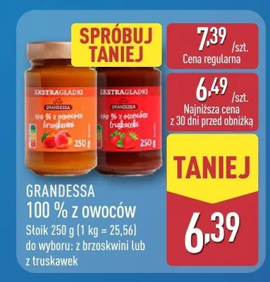 Dżem 100% z owoców z truskawek Grandessa promocja w Aldi