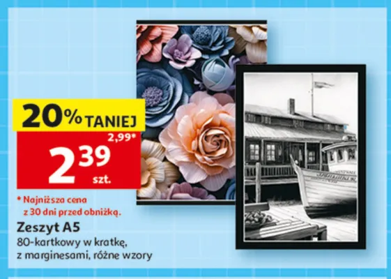 Zeszyt A5 80-kartkowy w kratkę z marginesami promocja w Auchan