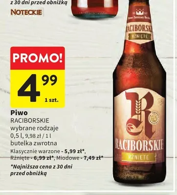 Piwo wybrane rodzaje klasycznie warzone, butelka zwrotna promocja w Intermarche