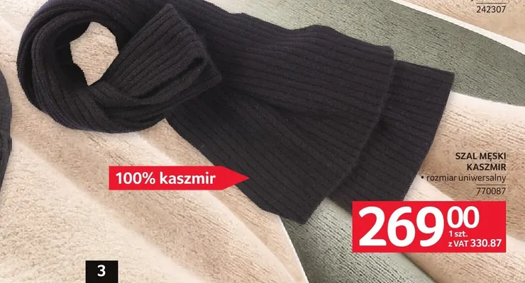 Szal męski kaszmir 100% promocja w Selgros