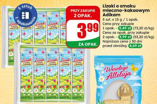 Lizaki o smaku mleczno-kakaowym promocja w Dino