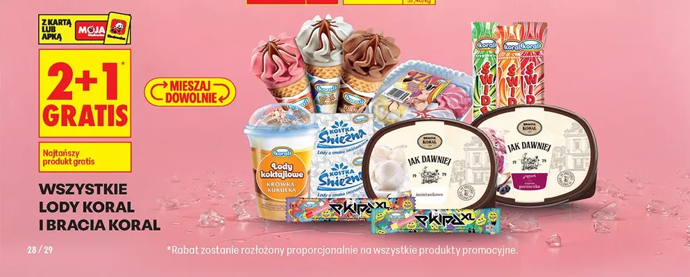 Wszystkie lody 2+1 GRATIS promocja w Biedronka