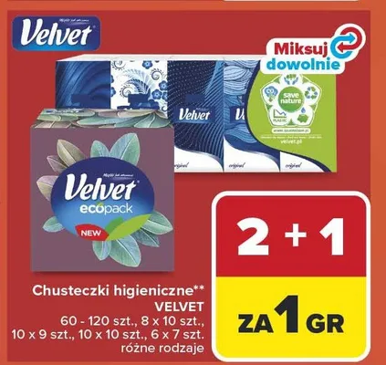 Chusteczki higieniczne Velvet ecopack promocja w Carrefour