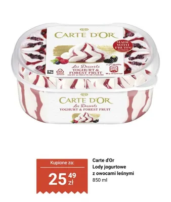 Lody jogurtowe z owocami leśnymi Carte d'Or promocja w Biedronka
