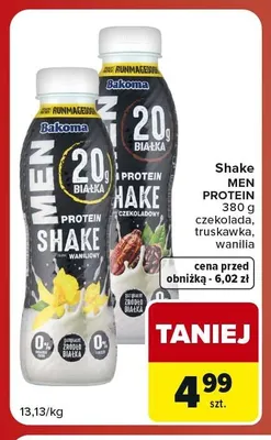 Shake proteinowy Bakoma Men truskawkowy promocja w Carrefour Market