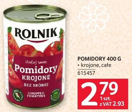 Pomidory Rolnik krojone całe 400 g promocja w Selgros