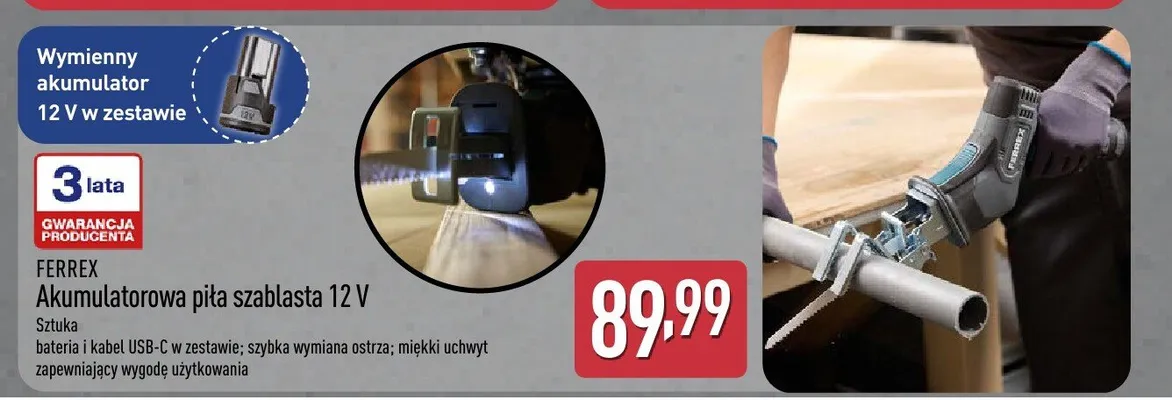 Akumulatorowa piła szablasta FERREX 12V promocja w Aldi