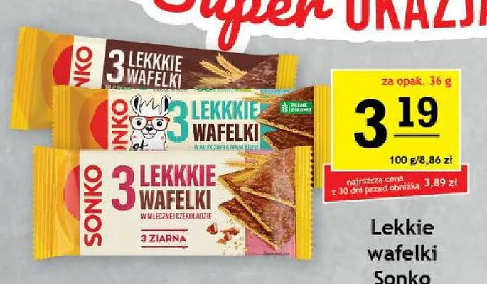 Lekkie wafelki Sonko w czekoladzie 3 ziarna promocja w Gram Market