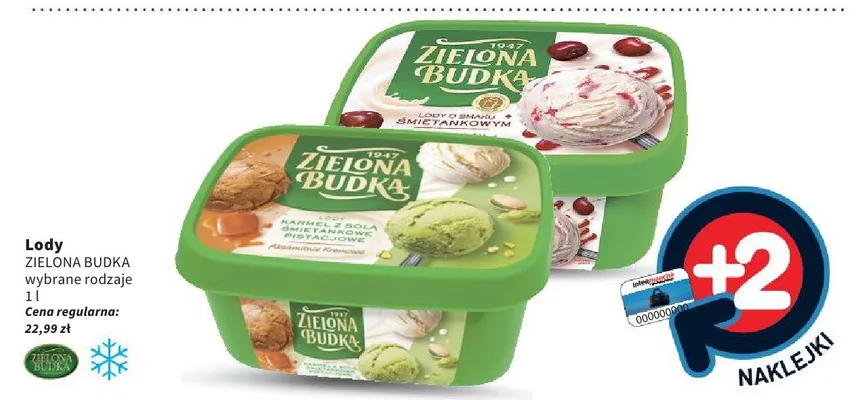 Lody karmel z solą, śmietankowe, pistacjowe Zielona Budka promocja w Intermarche