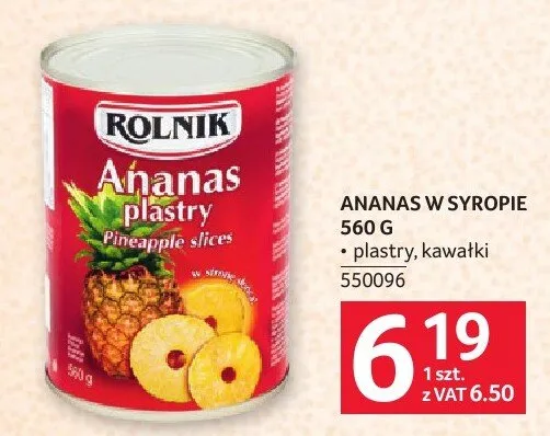 Ananas w syropie Rolnik 560 g promocja w Selgros
