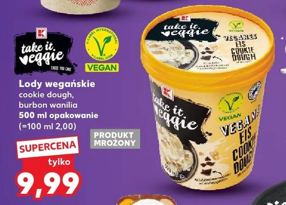 Lody wegańskie cookie dough, burbon wanilia promocja w Kaufland