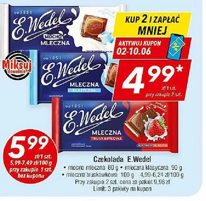 Czekolada mleczna truskawkowa E.Wedel promocja w LEWIATAN