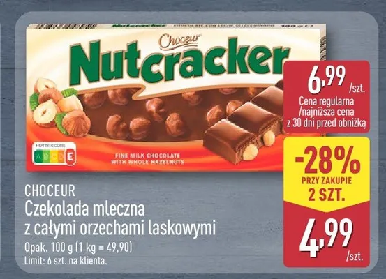 Czekolada mleczna z całymi orzechami laskowymi Choceur Nutcracker promocja w Aldi