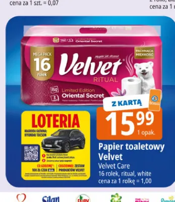 Papier toaletowy Velvet white 16-pak promocja w Leclerc