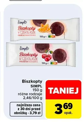 Biszkopty w czekoladzie o smaku pomarańczowym Simply promocja w Carrefour Market