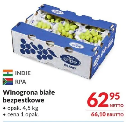 Winogrona białe bezpestkowe promocja w Makro