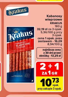 Kabanosy wieprzowe Krakus promocja w Carrefour