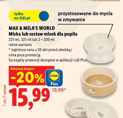 Zestaw misek dla pupila 2x200 ml Max & Mila's World promocja w Lidl