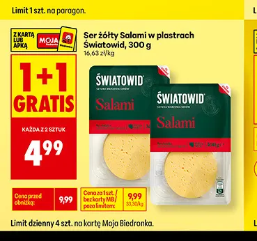 Ser żółty Salami w plastrach Światowid promocja w Biedronka