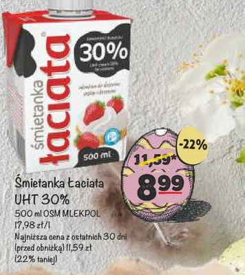 Śmietanka Łaciata UHT 30% promocja w Arhelan