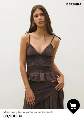 Top damski marszczony w kratkę na ramiączkach Bershka promocja w Bershka