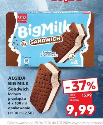 Lody Big Milk Sandwich Algida 4-pak 100 ml promocja w Kaufland