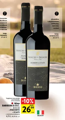 Wino czerwone Barbera D.O.C. Boschi Piemonte wytrawne promocja w Intermarche