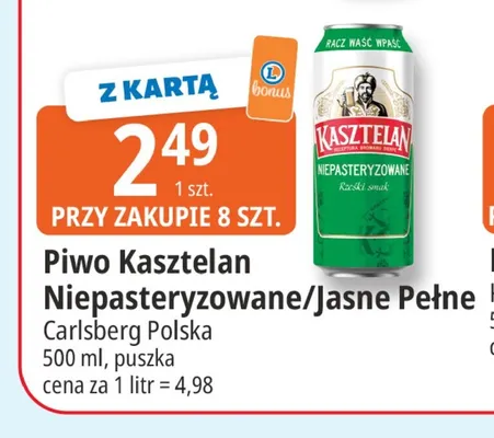 Piwo Kasztelan Niepasteryzowane promocja w Leclerc
