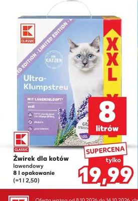 Żwirek dla kotów lawendowy K-Classic promocja w Kaufland